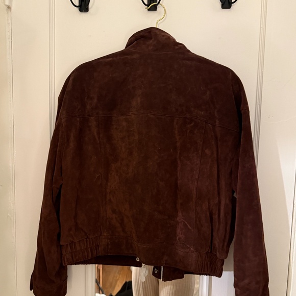ZARA Suede Leather Bomber Jacket With Pockets — Brown Marl — Size M - Picture 4 of 4